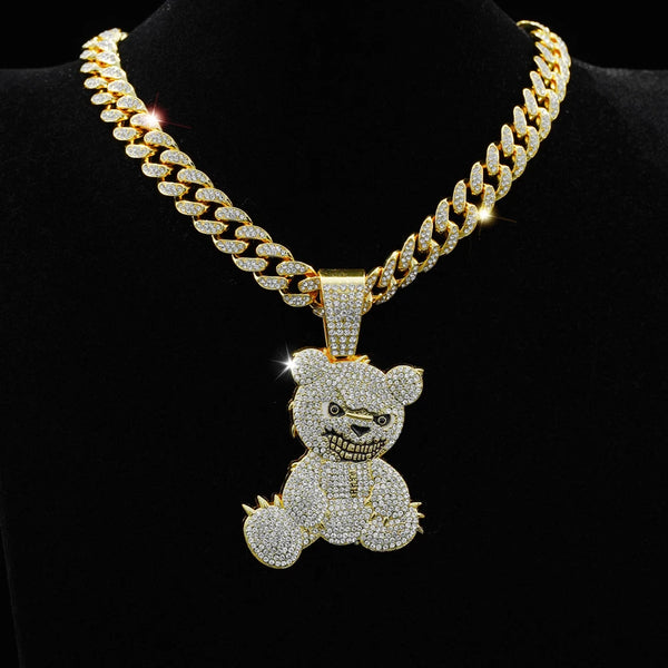 Collar con Colgante de Oso en Cadena Cubana