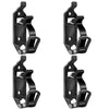 A pair of heavy-duty black wall mount tool holders designed for securing shovels, axes, and other tools.