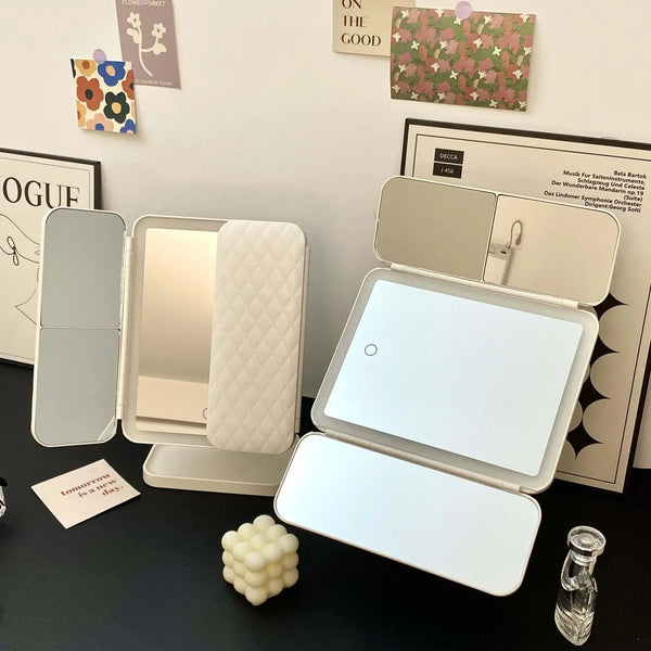 Tri-Fold LED Lighted Makeup Mirror with 3x/2x/1x Magnification