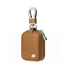 Brown PU leather protective case for earbuds with an anti-lost hook.
