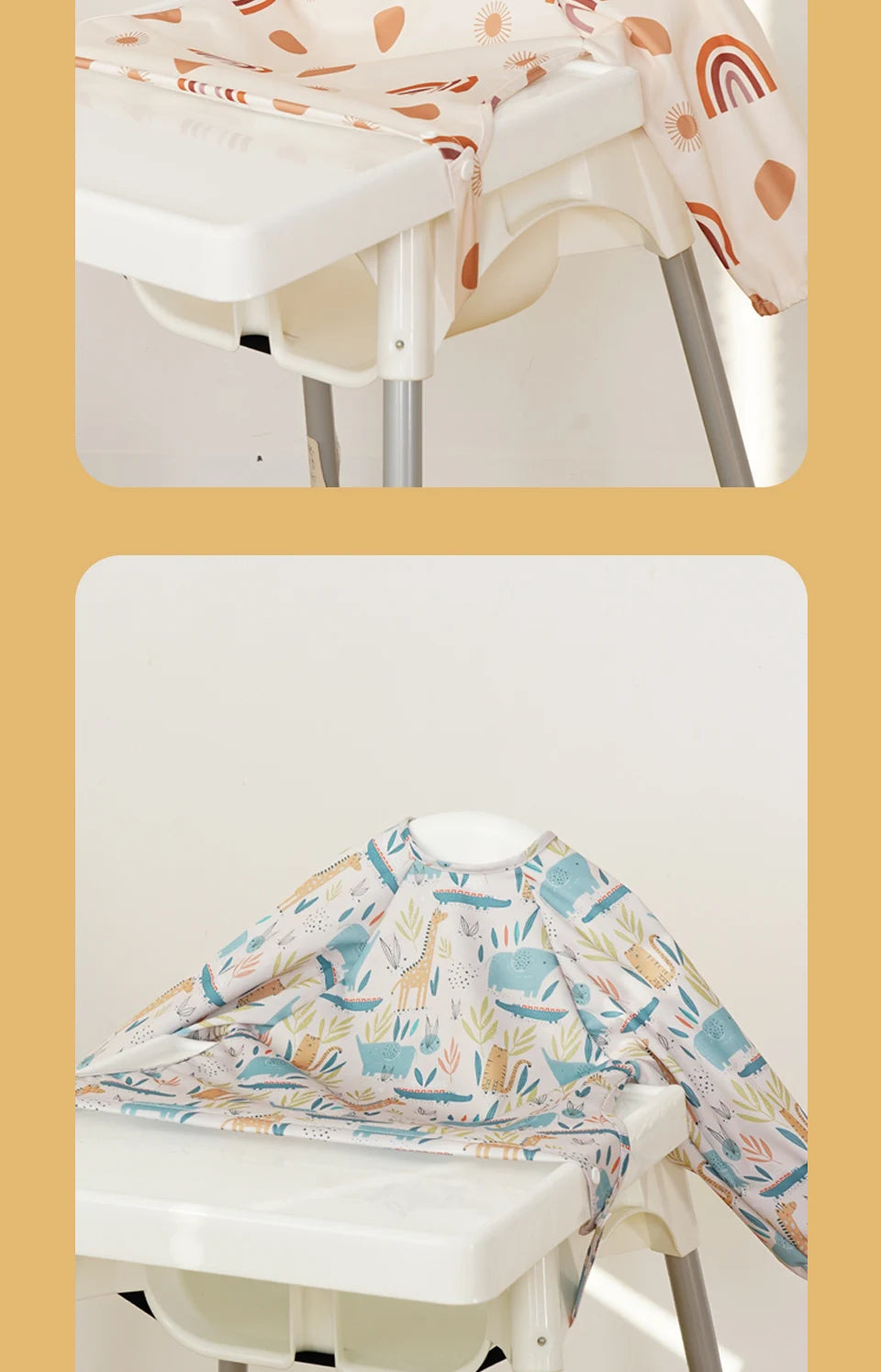 Snap Button Waterproof Baby Feeding Bib with Long Sleeves