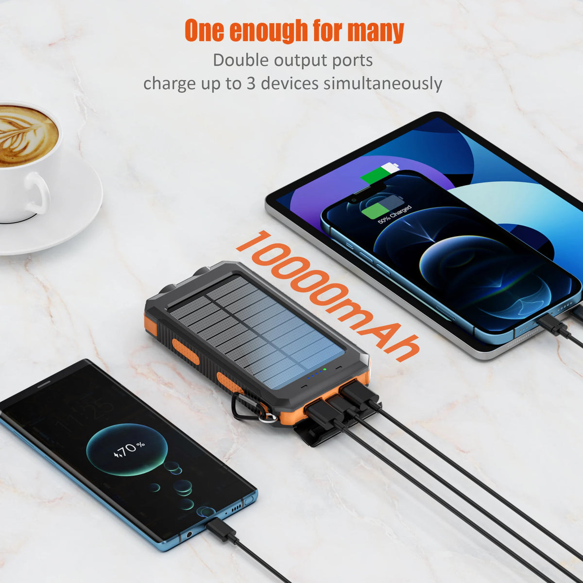 10000mAh Solar Power Bank with Dual USB and USB-C Output
