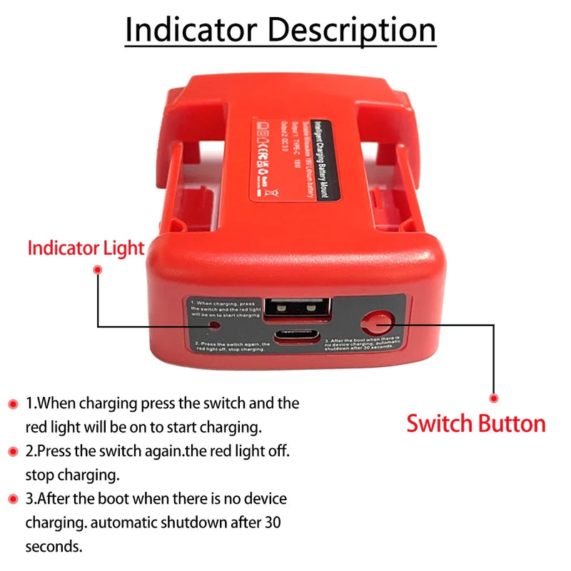 Milwaukee 18V Battery USB & Type-C Power Adapter