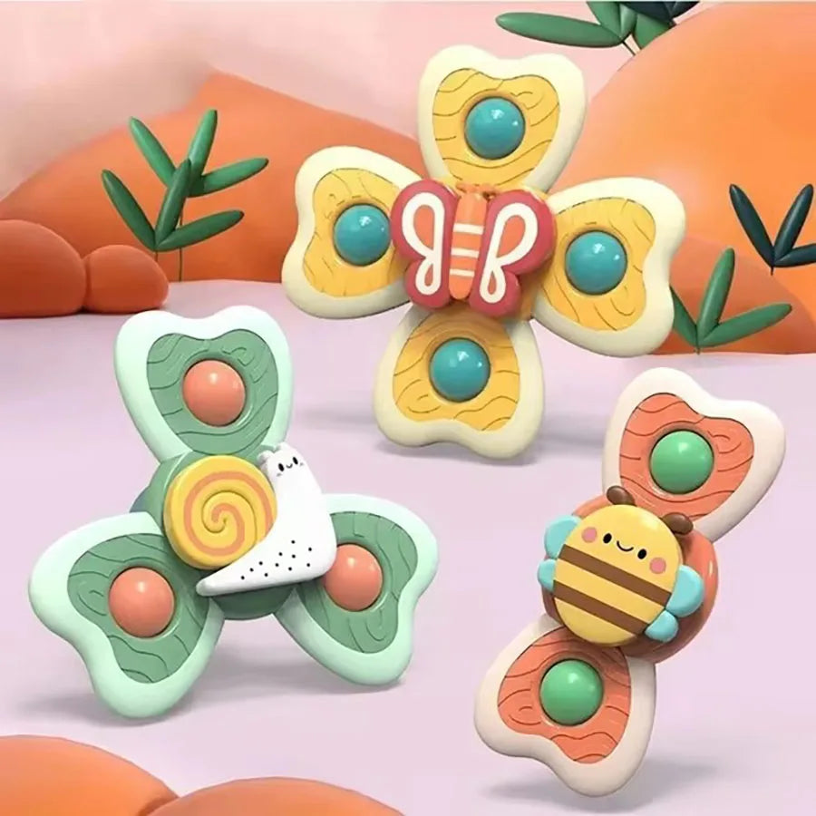 A set of insect-themed suction cup bath toys featuring bees and other insects in various colors