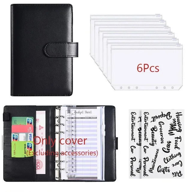 A6 PU Leather Budget Binder with Cash Envelope Organizer