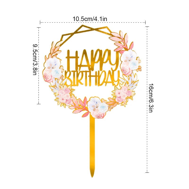 Golden Acrylic Happy Birthday Cake Topper