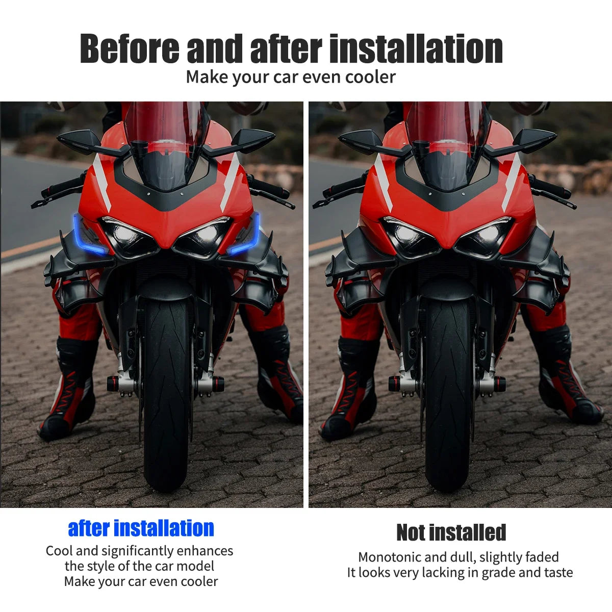 Motorcycle Front Side Spoiler Winglets with LED Light