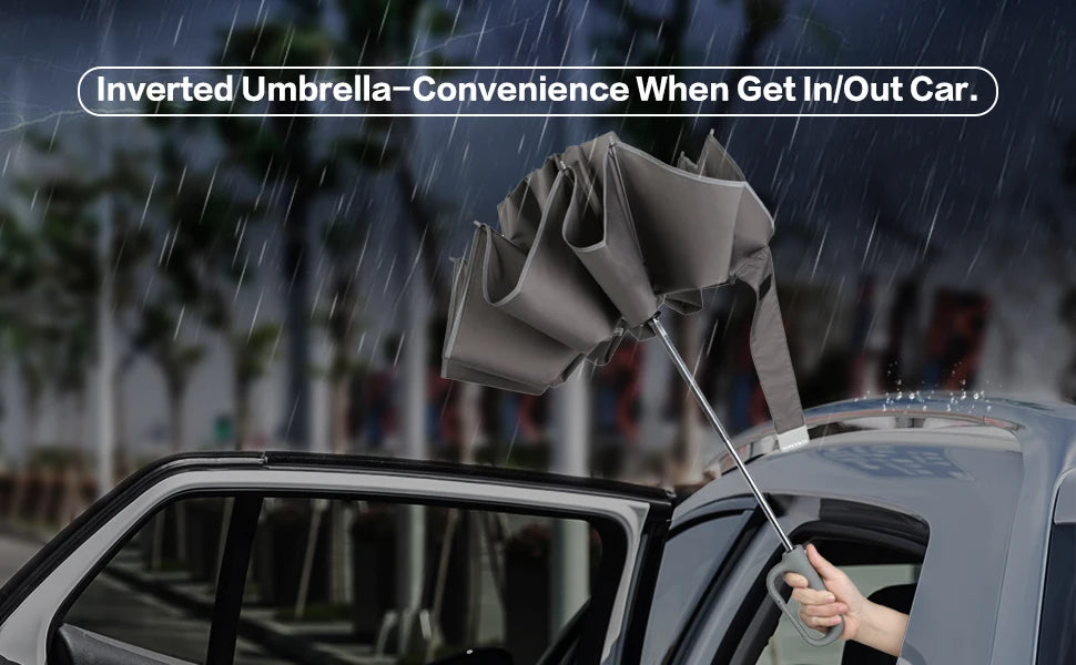 Auto Reverse-Folding Umbrella with Reflective Stripe & Carabiner Handle