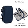 Navy blue waterproof nylon cable organizer travel case with double layers and dimensions 19x11x5.5cm