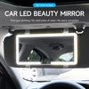 A car LED beauty mirror is shown mounted on a vehicle's interior panel.