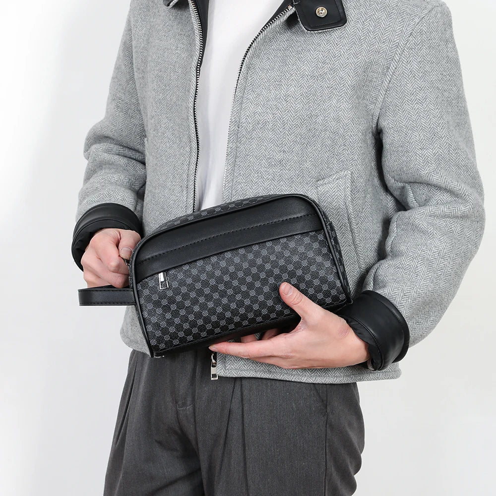 Men's PU Leather Clutch Wallet with Zipper Closure