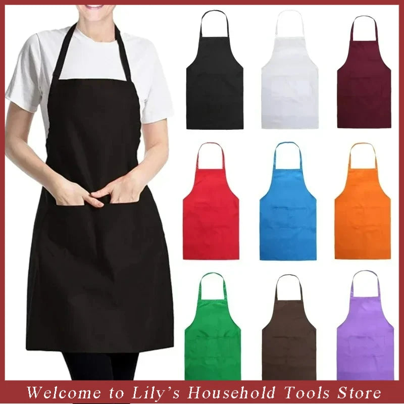 Adjustable Solid Color Kitchen Apron with Pocket