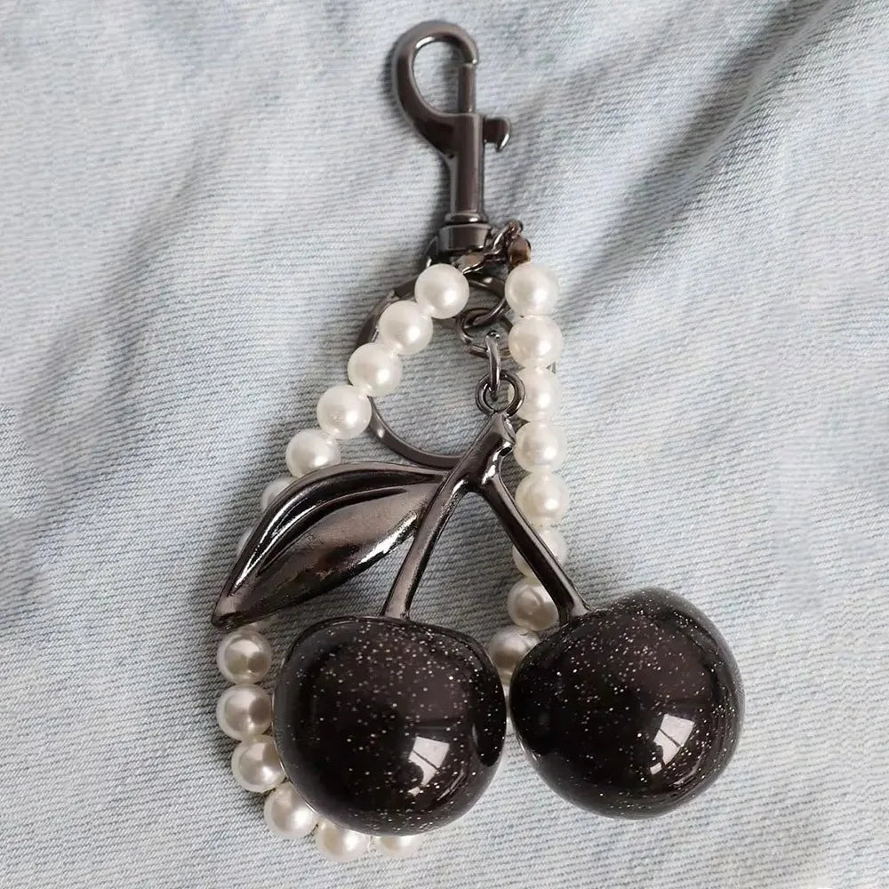 Cute Cherry Keychain with Sparkling Resin Charm
