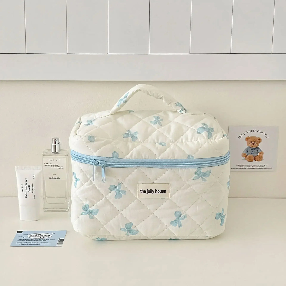 Bow Print Makeup Bag with Large Capacity