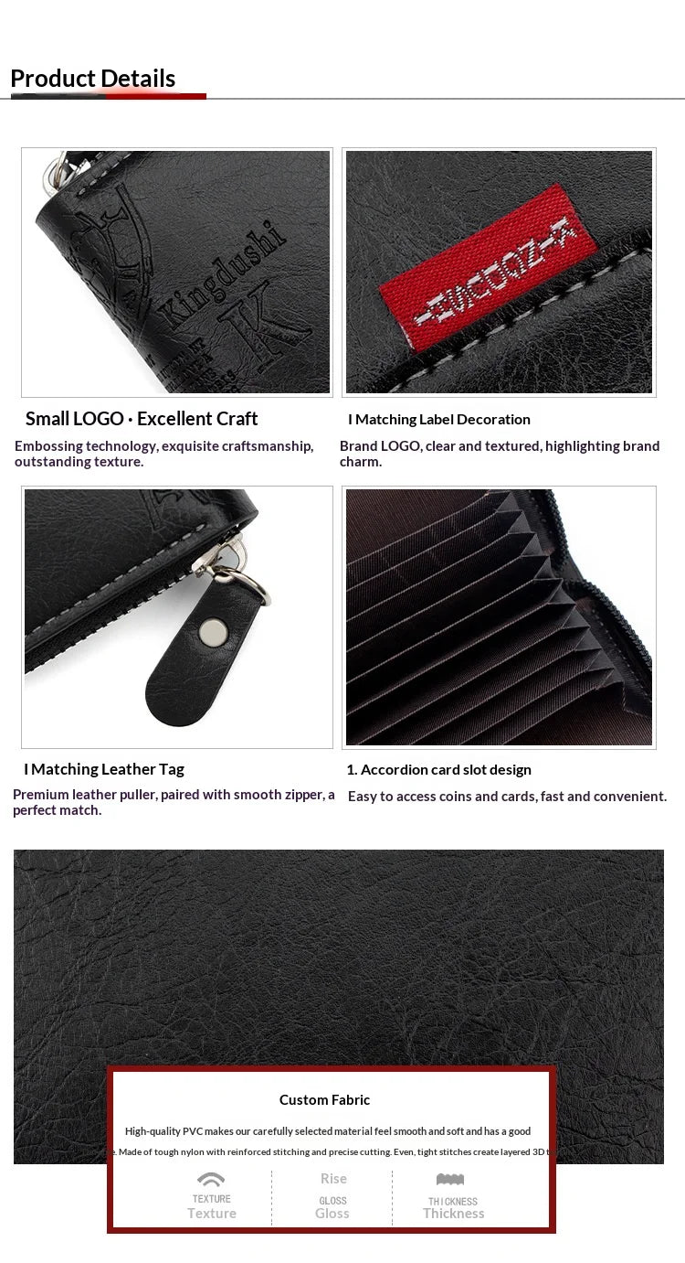 Vintage Slim RFID-Blocking Wallet with Zipper Closure
