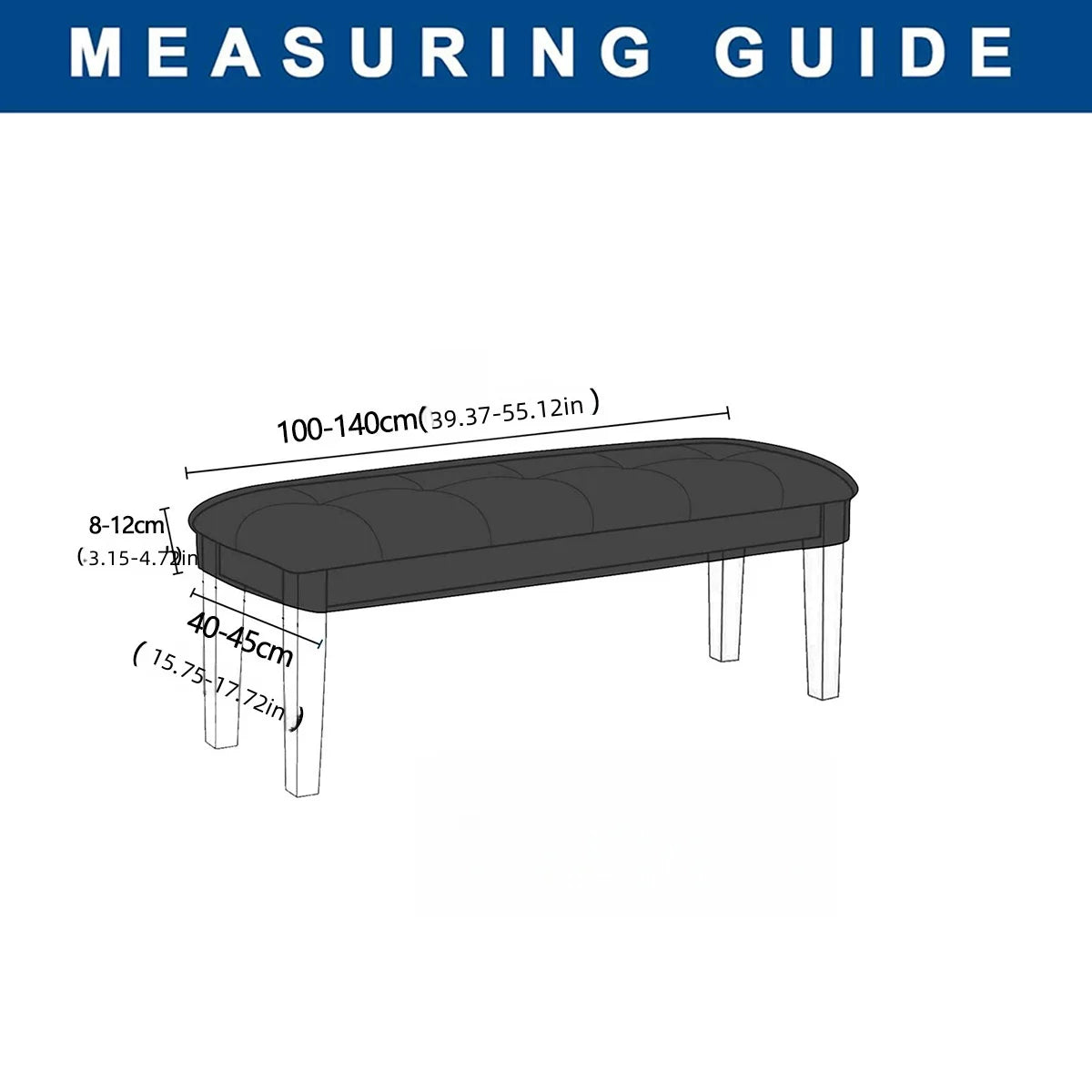 Diagram showing the dimensions of a stretch jacquard bench cover, including length and height measurements.