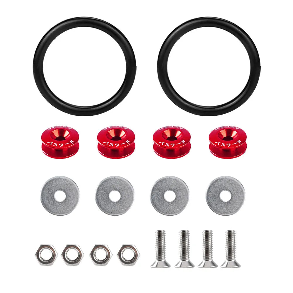 Kit of black aluminum quick release bumper fasteners and various screws
