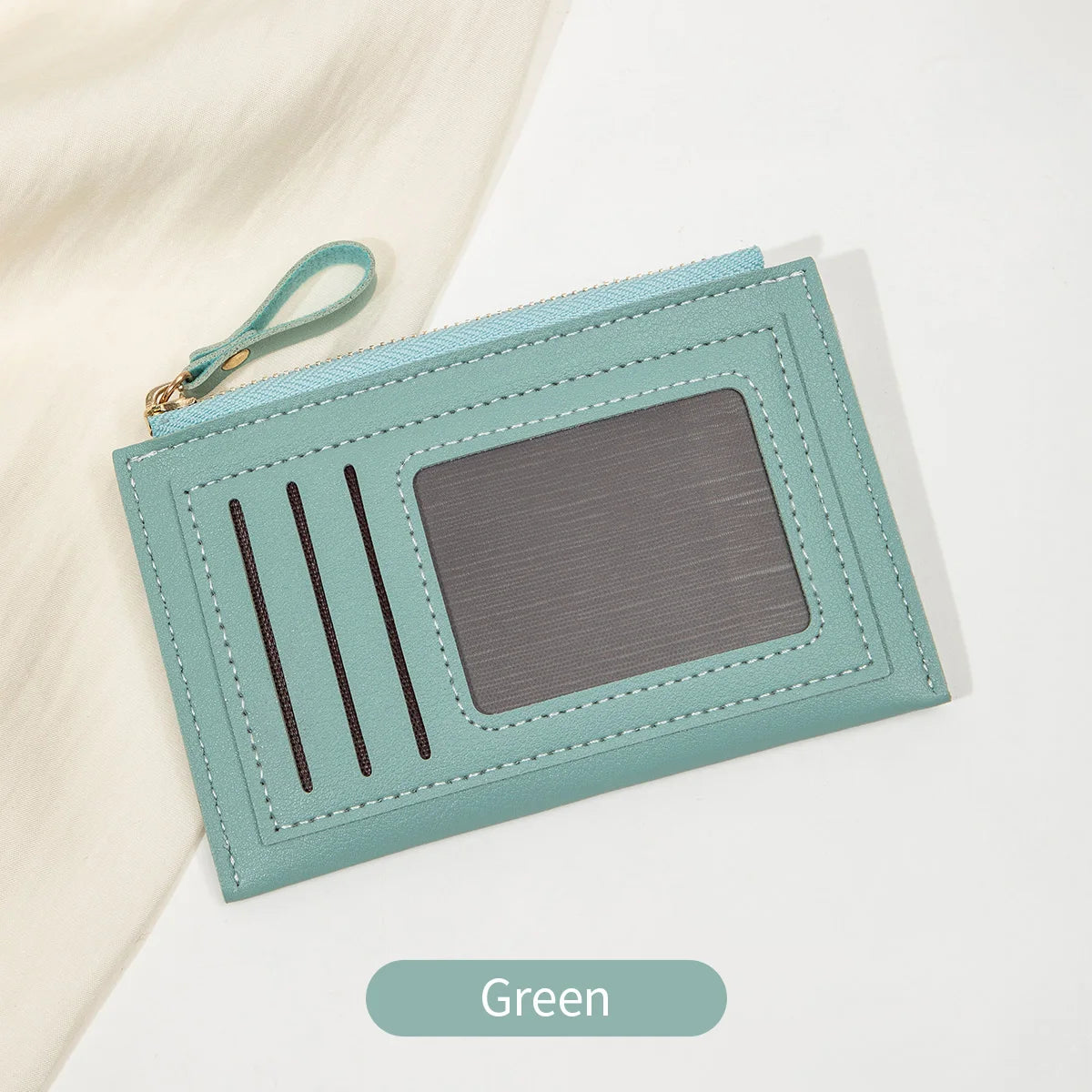 Slim Leather Card Holder Wallet with Secure Zipper