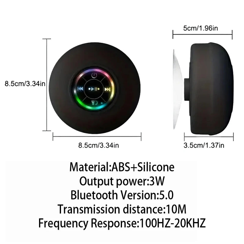 Portable Bluetooth Speaker with LED Lights & Suction Cup