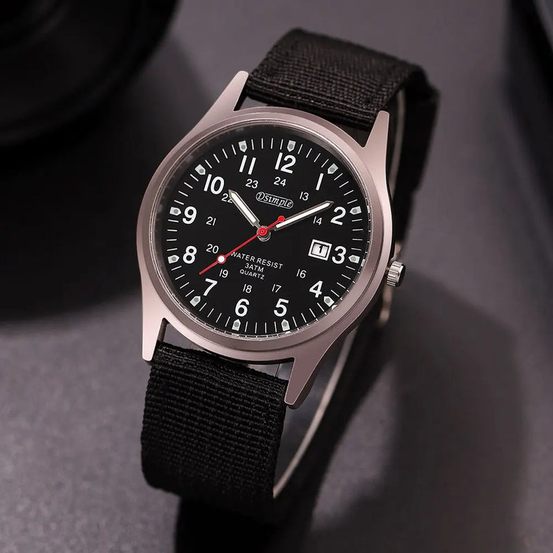 Luminous Military-Style Quartz Wristwatch with Nylon Strap