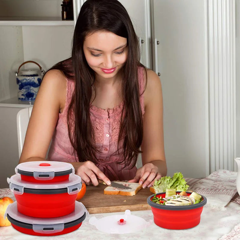 Collapsible Silicone Food Storage Containers with Lids