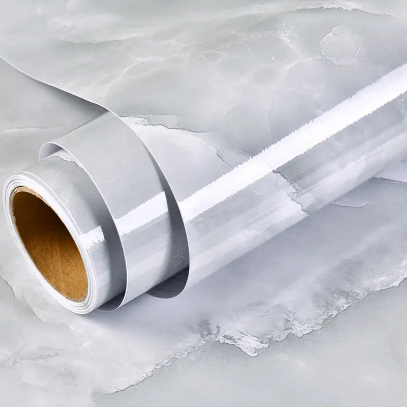 Roll of white self-adhesive marble wallpaper for kitchen, bathroom, and furniture