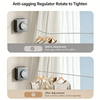 A device that regulates a clothesline, showing before and after adjustment of rope to prevent clothes from gathering.