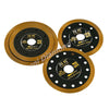 Three circular turbo diamond saw blades with gold-colored edges and black discs for cutting hard materials