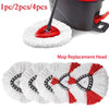 Set of four white and red triangular microfiber replacement mop heads for spin mops