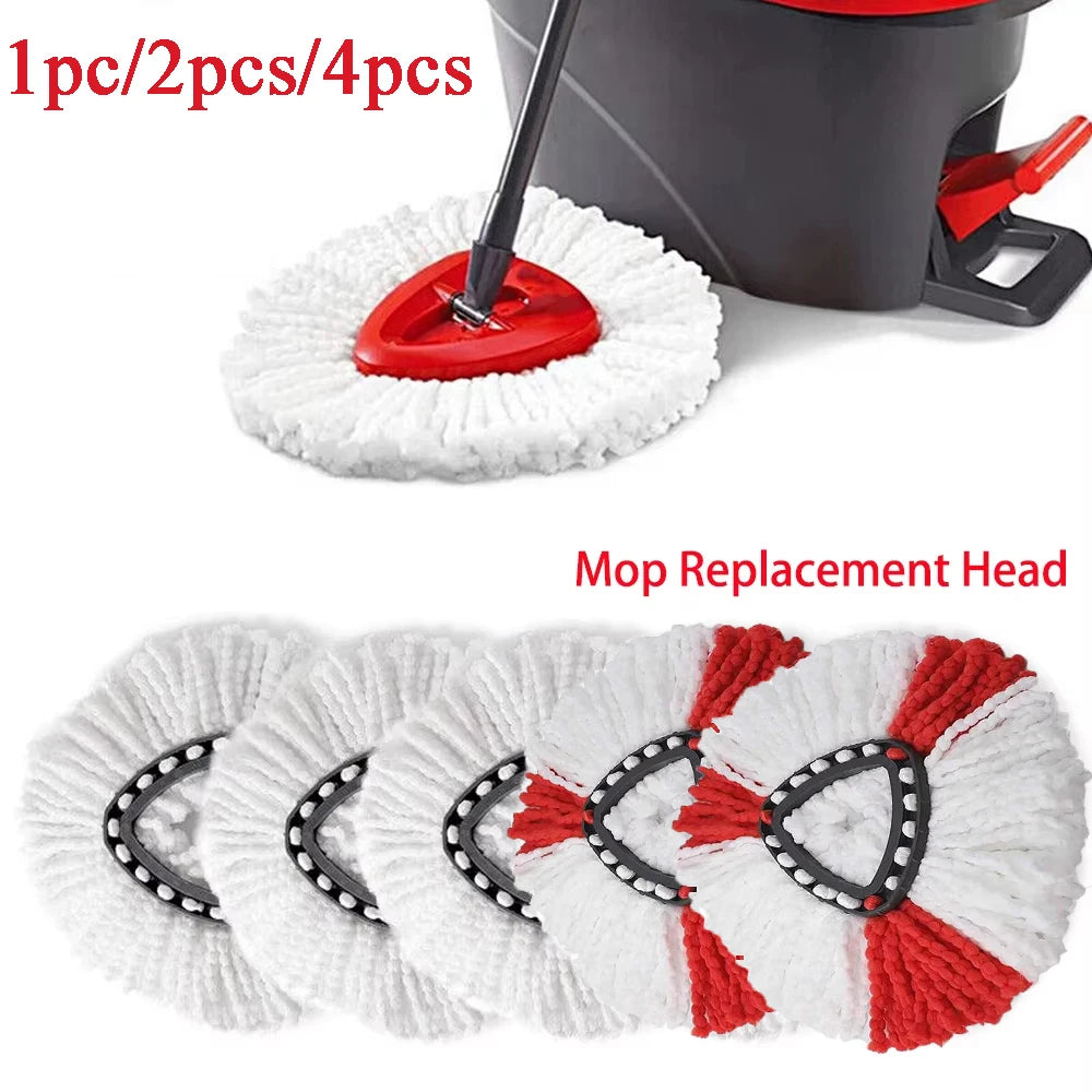 Set of four white and red triangular microfiber replacement mop heads for spin mops