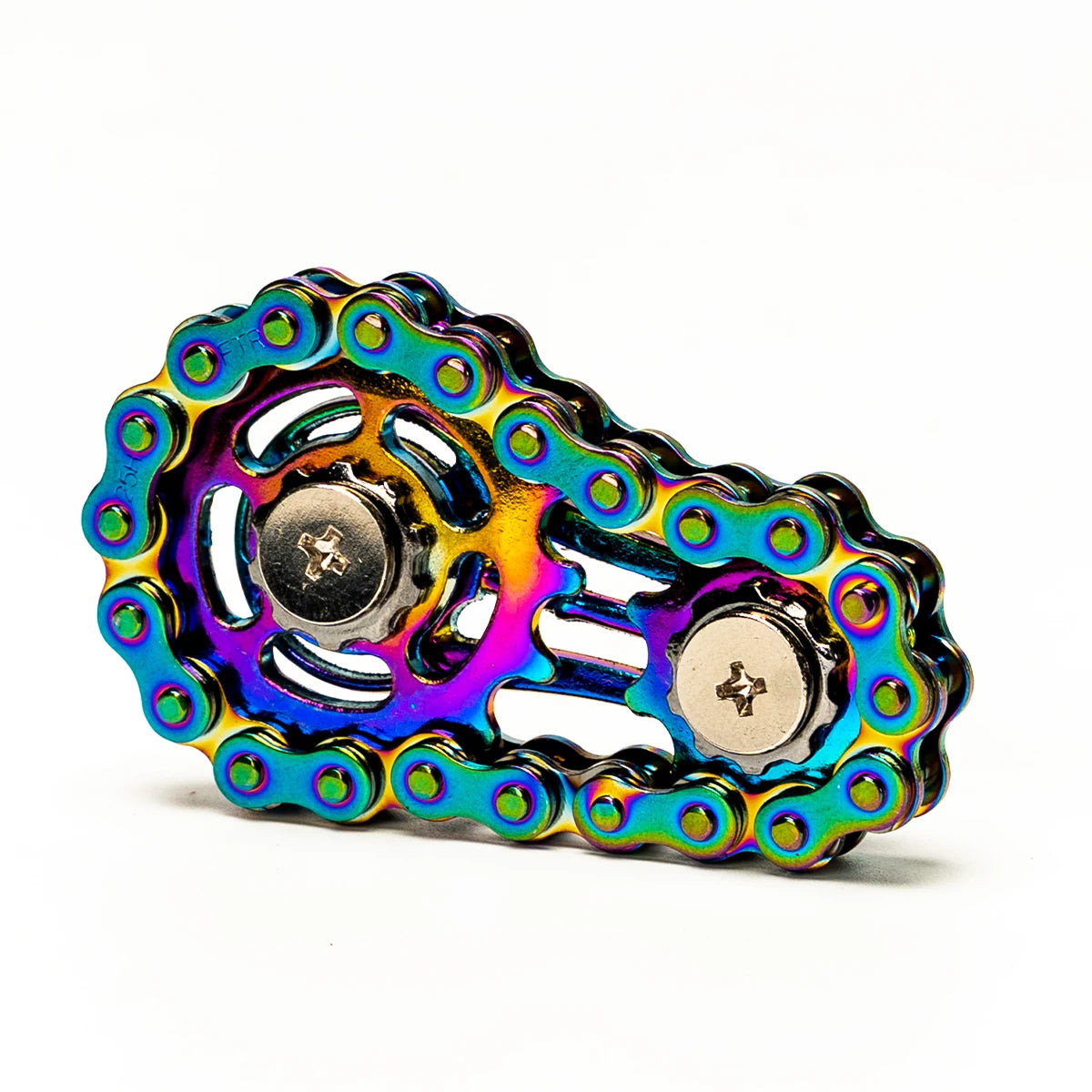 Rainbow iridescent sprocket fidget spinner made of silent zinc alloy