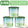 Three reusable moisture absorber odor eliminator boxes with white floral accents