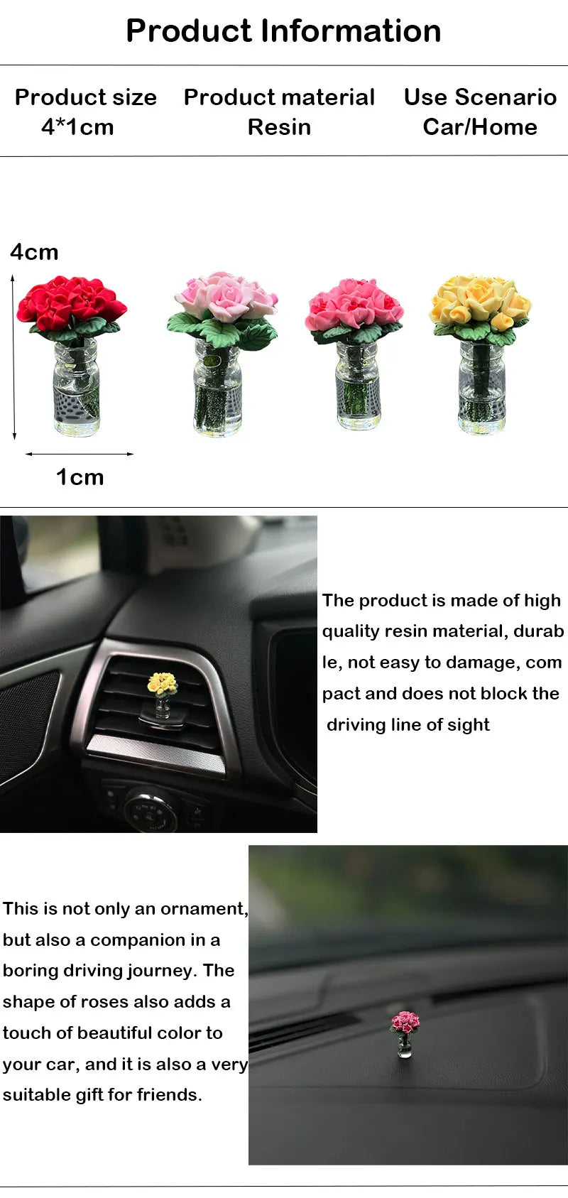 Mini Rose and Sunflower Car Dashboard Vase Decor