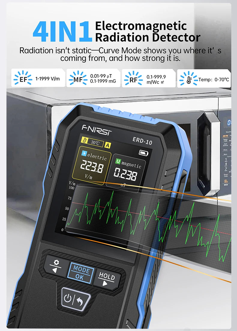 ERD-10 Multi-Function Field Safety Detector | EMF, EF & RF Meter with Alarm