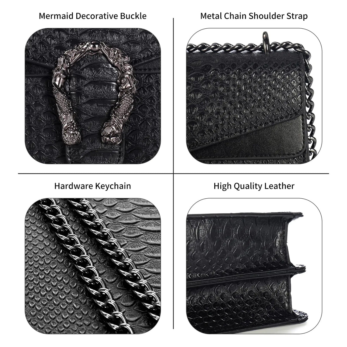 Women's Snake Print PU Leather Crossbody Bag with Chain Strap
