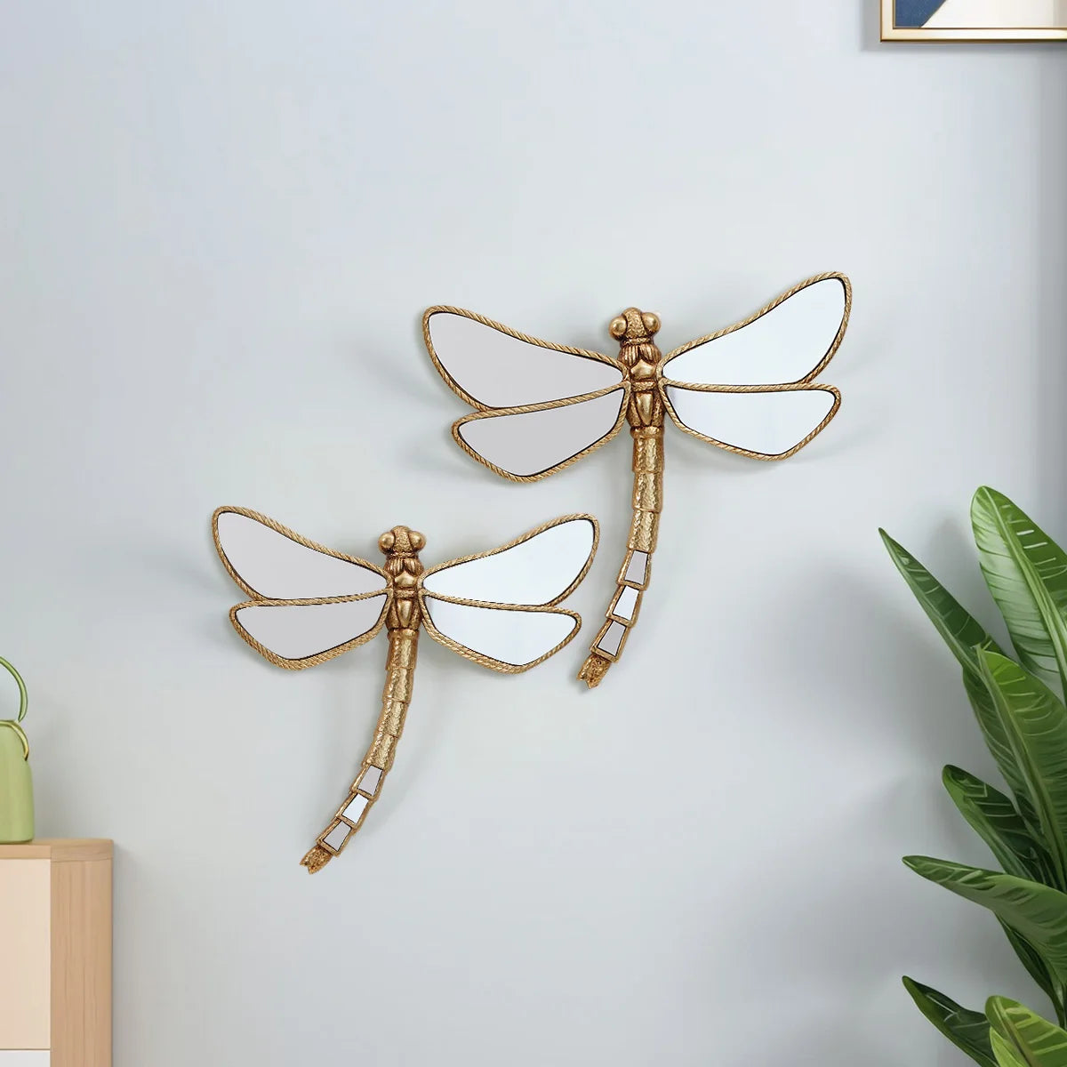 Golden Curly-Tailed Dragonfly Wall Decor - Resin Art Piece