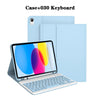 A light blue detachable wireless keyboard case for an iPad, showing the keyboard and case components.