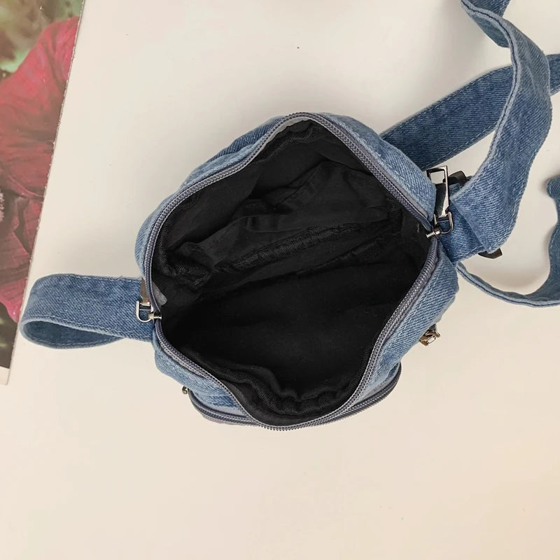 Klassische Denim-Crossbody-Tasche mit verstellbarem Riemen