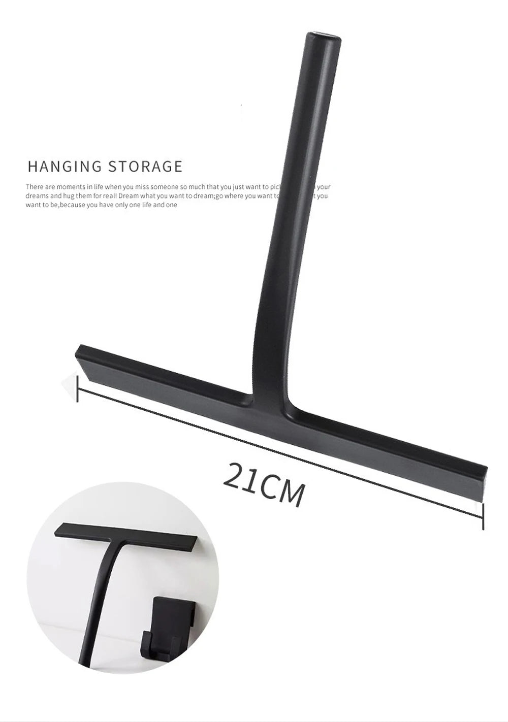 Shower Squeegee with Hanging Silicone Holder for Glass Doors & Mirrors