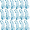 A set of light blue cascading clothes hanger connector hooks for space-saving wardrobe organization.