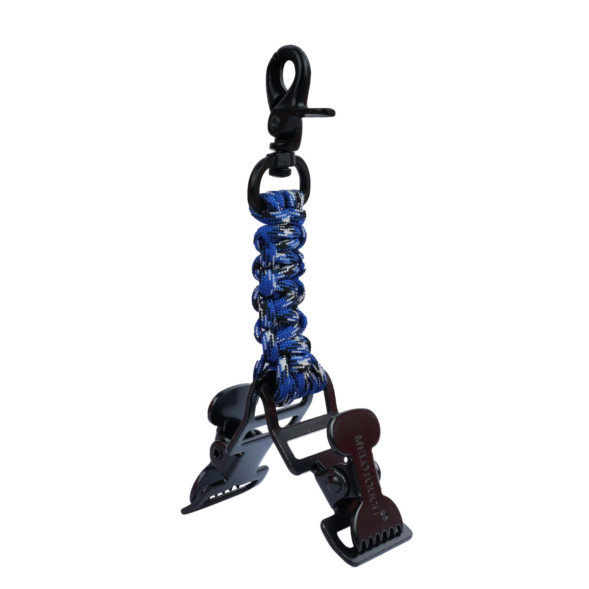 Clip de guante táctico negro para cinturón de herramientas y bolso con cordón azul