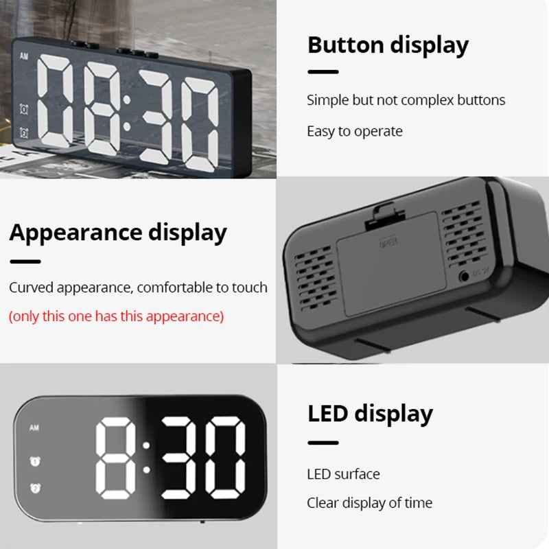 LED Mirror Digital Alarm Clock with Temperature Display