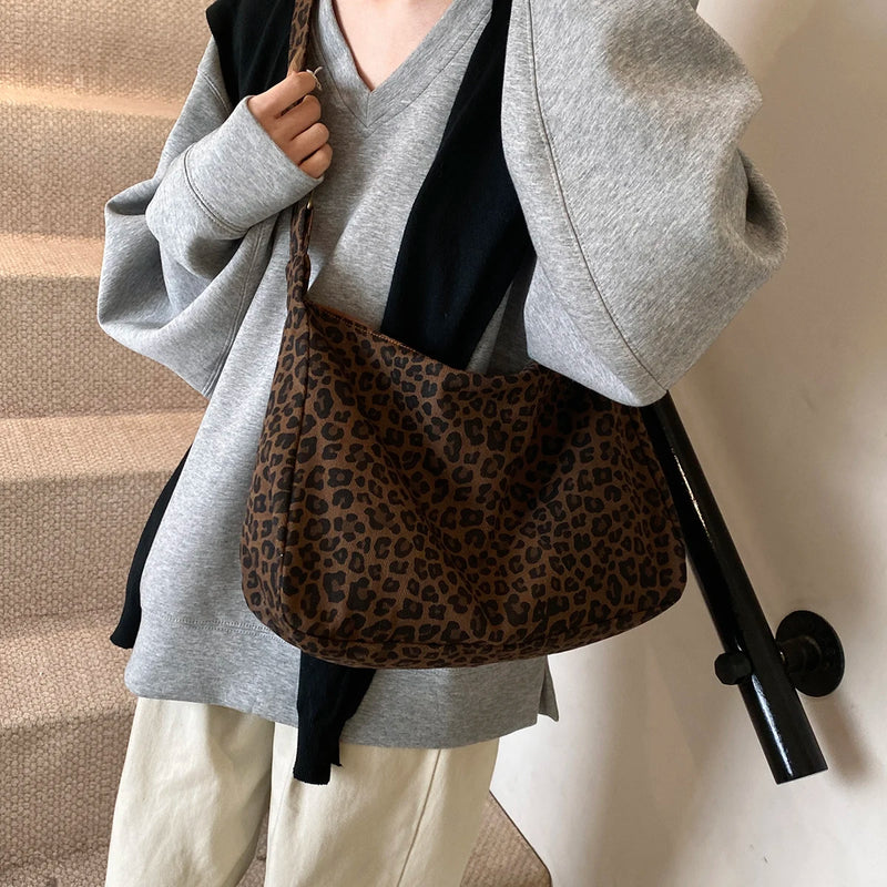 Leopardenmuster Canvas Umhängetasche