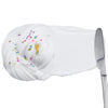 A white slime product is shown on a spatula, decorated with colorful sprinkles and a miniature ice cream cone.