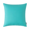 A square, teal outdoor pillow cover with a linen texture.