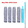 A set of four gray microfiber cloths and a telescopic duster with an extendable handle.