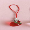 Red strawberry resin phone charm keychain with a red cord