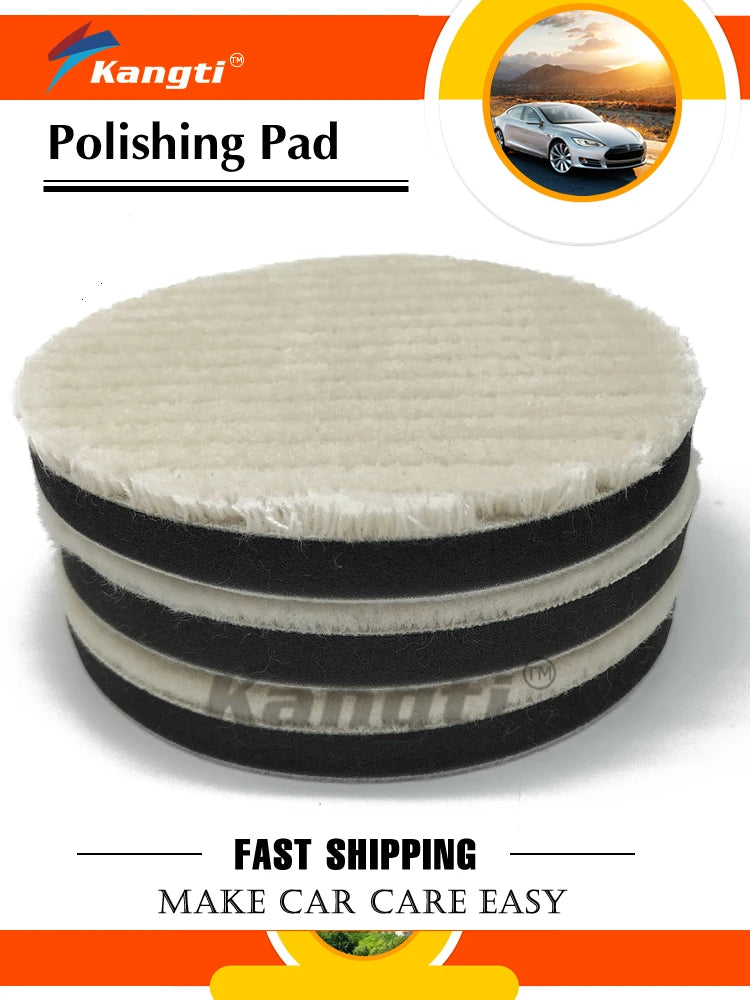 A stack of black and white polishing pads with foam backing for car care.