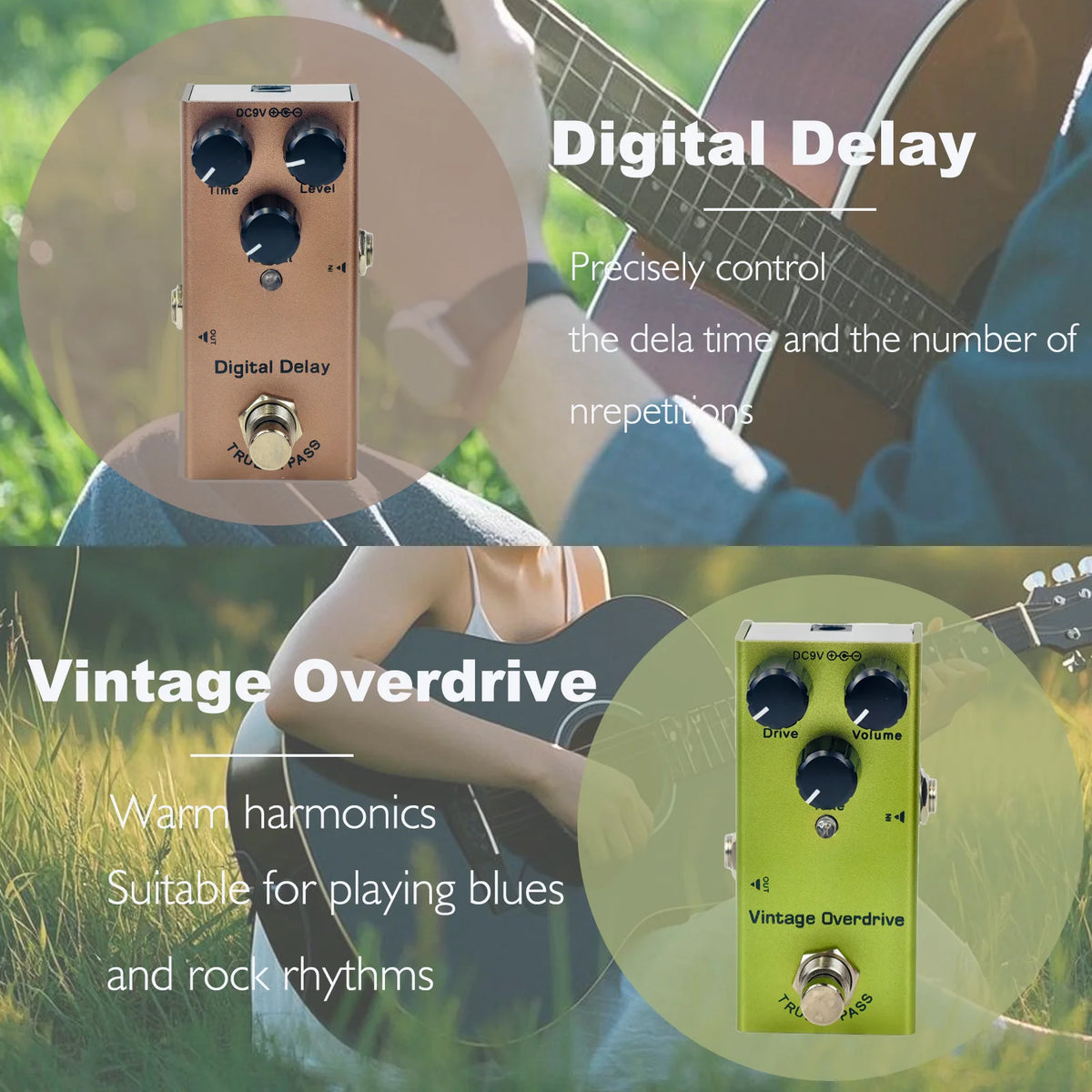 Compact Guitar Effects Pedal with 10 Classic Effect Modes