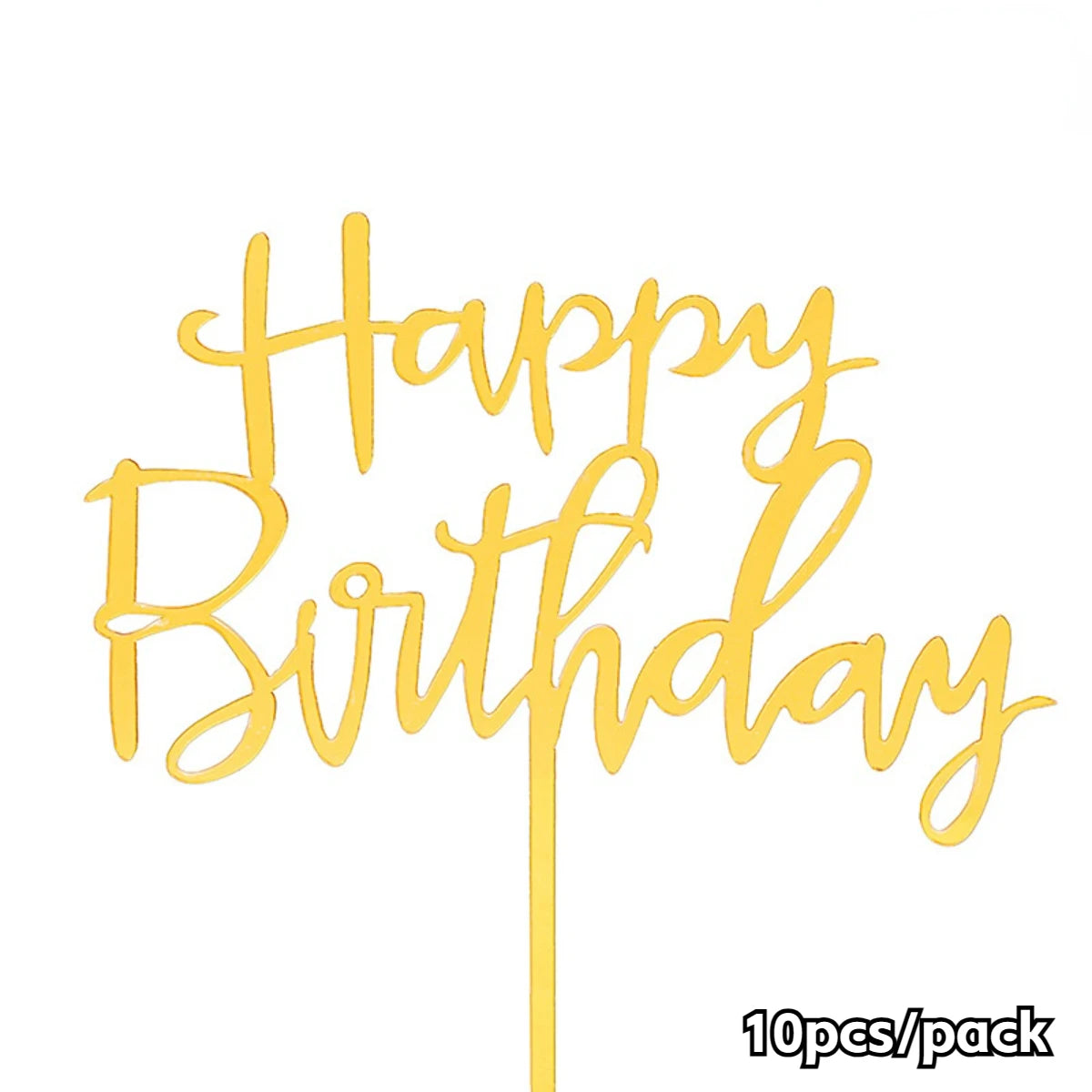 Gold Acrylic Happy Birthday Cake Topper Set (10 Pieces)